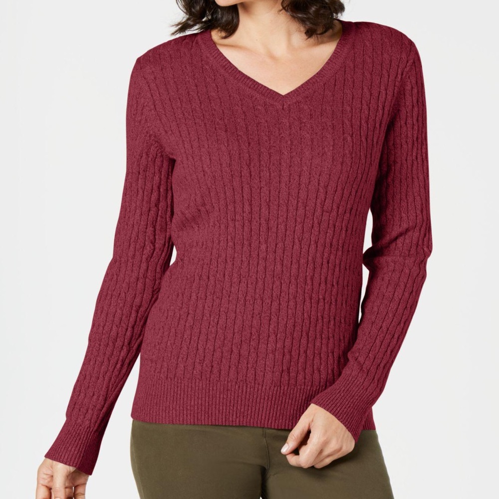 Karen Scott Cable V-Neck Sweater